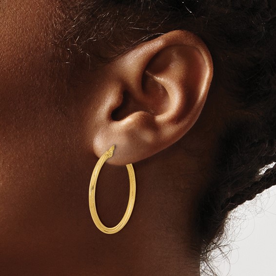 Leslie's 14k Polished and Textured Twisted Tube Hoop Earrings