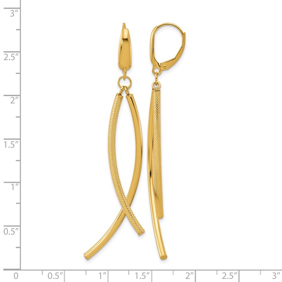Leslie's 14k Polished and Textured Tube Dangle Leverback Earrings