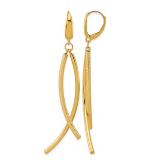 Leslie's 14k Polished and Textured Tube Dangle Leverback Earrings