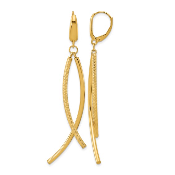 Leslie's 14k Polished and Textured Tube Dangle Leverback Earrings