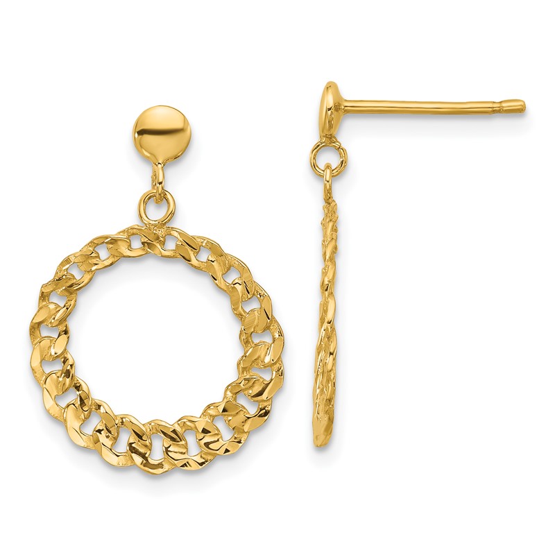 14K Polished and Diamond-cut Circles Dangle Post Earrings