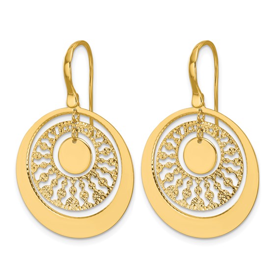 Leslie's 14K Polished and Diamond-cut Circles Dangle Earrings