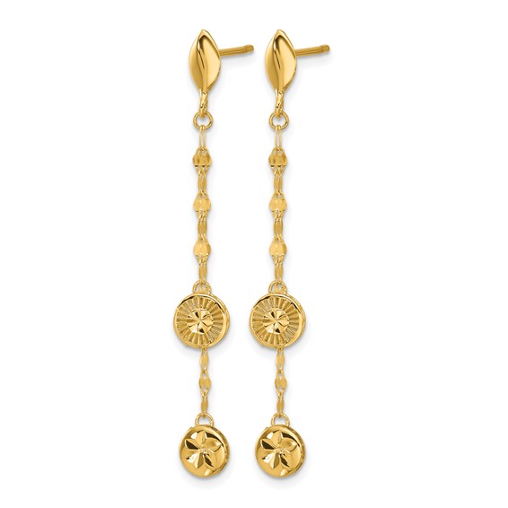 Leslie's 14K Polished and Diamond-cut Disc Dangle Post Earrings