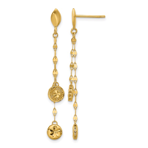 Leslie's 14K Polished and Diamond-cut Disc Dangle Post Earrings