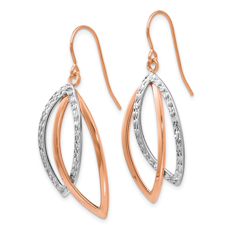 14K Two-tone White/Rose Polish/Textured Wire Dangle Earrings