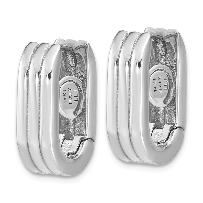 14K WG Polished / Grooved Hinged Huggie Hoop Earrings