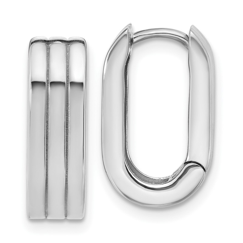 14K WG Polished / Grooved Hinged Huggie Hoop Earrings