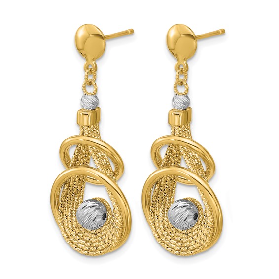 Leslie's 14K TT Polished/Dia-cut Fancy Teardrop Dangle Post Earrings