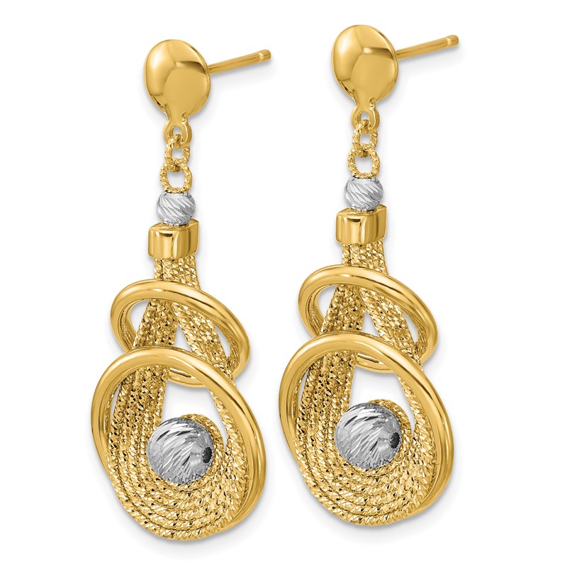 14K TT Polished/Dia-cut Fancy Teardrop Dangle Post Earrings