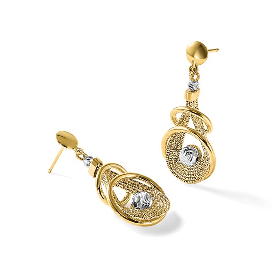 Leslie's 14K TT Polished/Dia-cut Fancy Teardrop Dangle Post Earrings