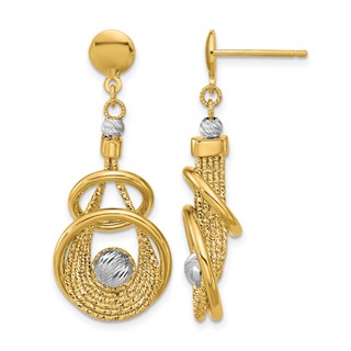 Leslie's 14K TT Polished/Dia-cut Fancy Teardrop Dangle Post Earrings