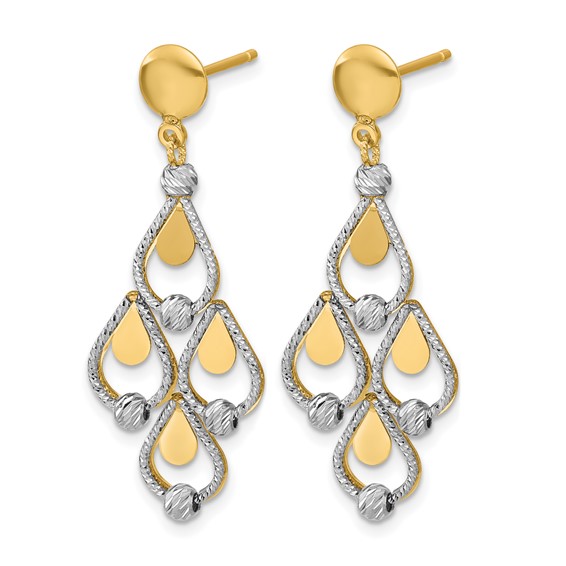 Leslie's 14K TT Polished / Dia-cut Chandelier Dangle Post Earrings