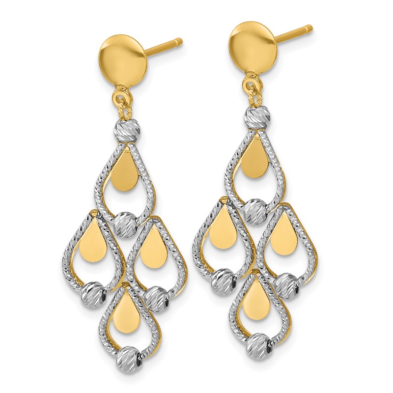 14K TT Polished / Dia-cut Chandelier Dangle Post Earrings