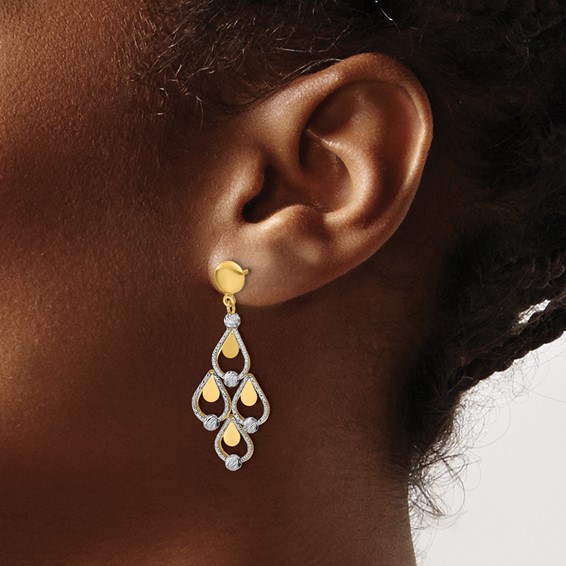 Leslie's 14K TT Polished / Dia-cut Chandelier Dangle Post Earrings