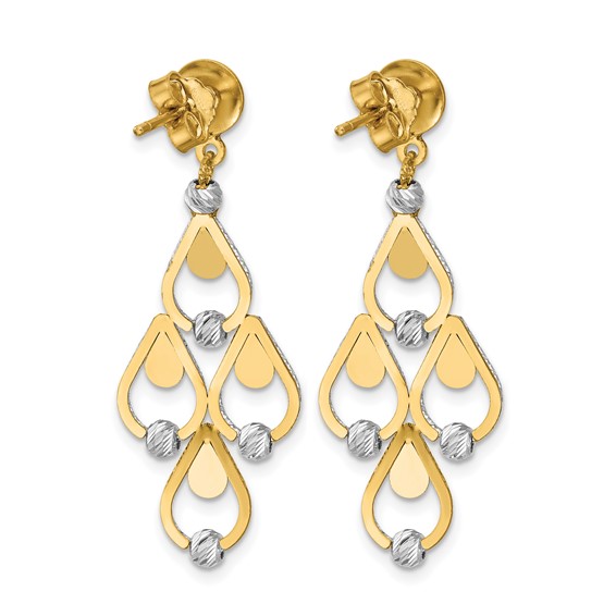 Leslie's 14K TT Polished / Dia-cut Chandelier Dangle Post Earrings