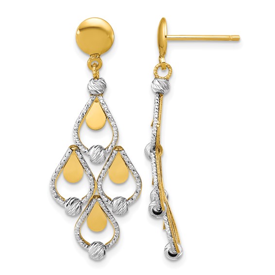 Leslie's 14K TT Polished / Dia-cut Chandelier Dangle Post Earrings
