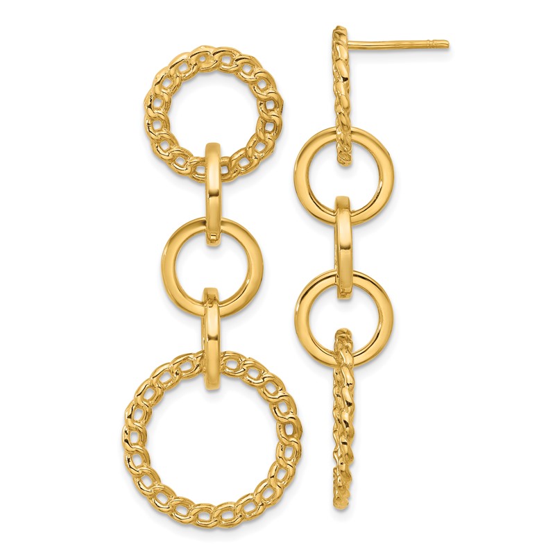 14K Polished Fancy Circle Link Dangle Post Earrings