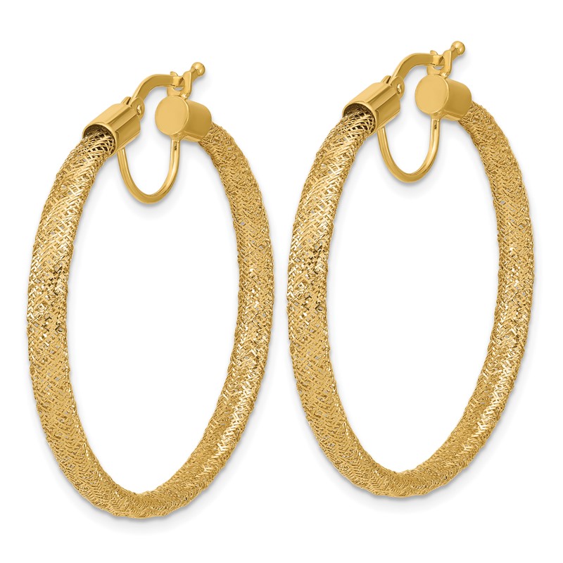 14K Polished Mesh Round Hoop Earrings