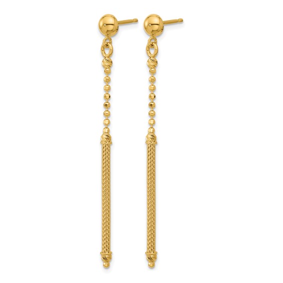 Leslie's 14K Polish/Texture/Dia-cut Bead w/Bar Dangle Post Earrings