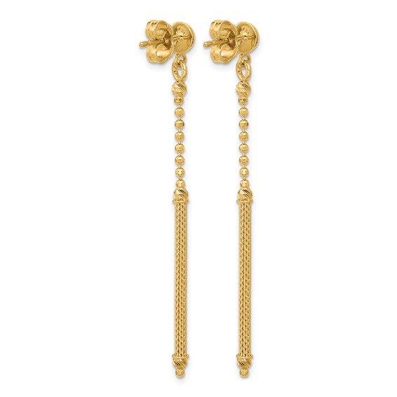 Leslie's 14K Polish/Texture/Dia-cut Bead w/Bar Dangle Post Earrings