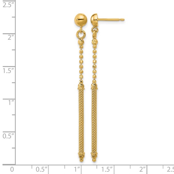 Leslie's 14K Polish/Texture/Dia-cut Bead w/Bar Dangle Post Earrings