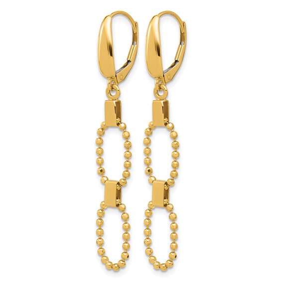 Leslie's 14K Polished/Dia-cut Beaded Link Dangle Leverback Earrings
