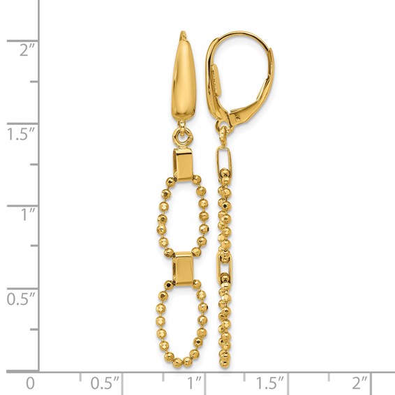 Leslie's 14K Polished/Dia-cut Beaded Link Dangle Leverback Earrings