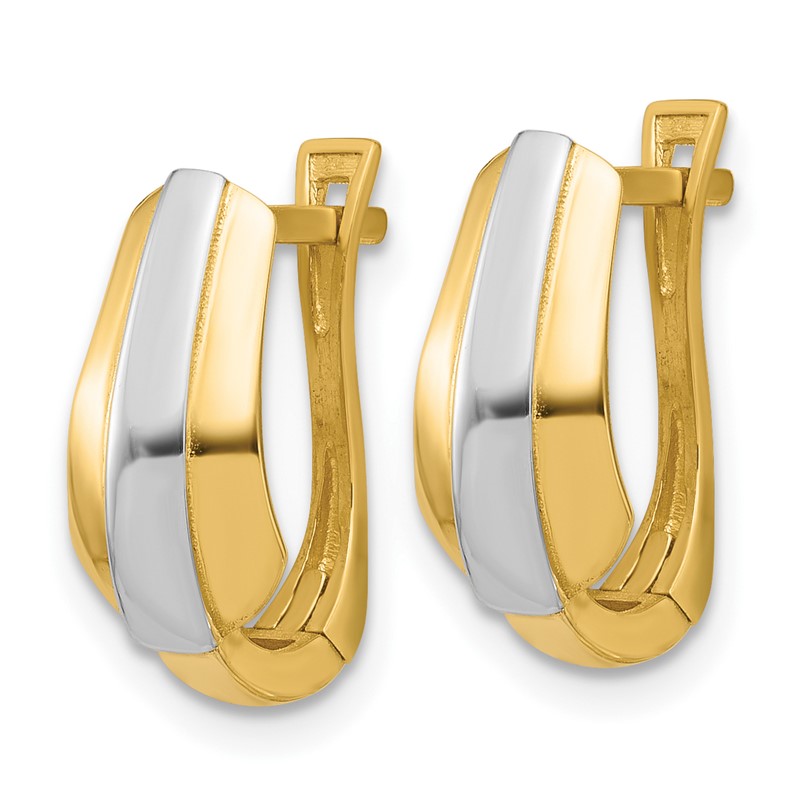 14K with Rhodium Polished Hinged Hoop Earrings