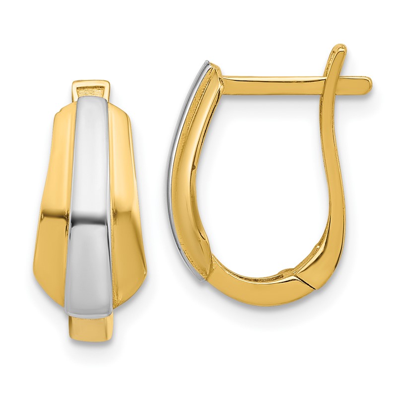 14K with Rhodium Polished Hinged Hoop Earrings