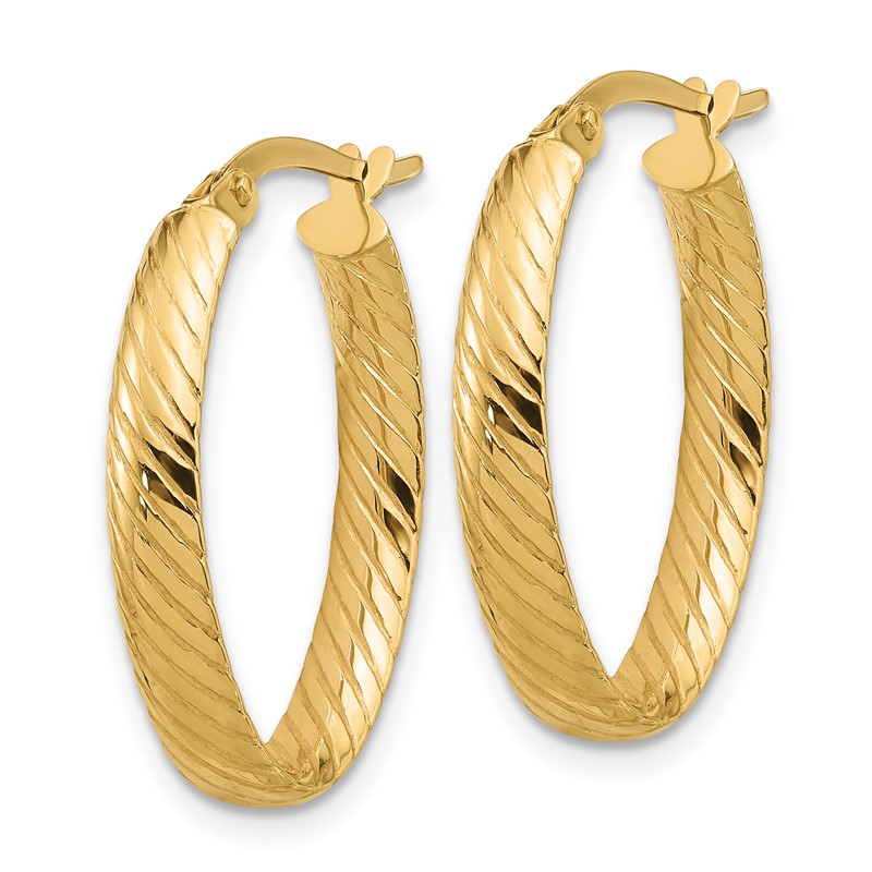 14K Polished and Grooved Oval Hoop Earrings