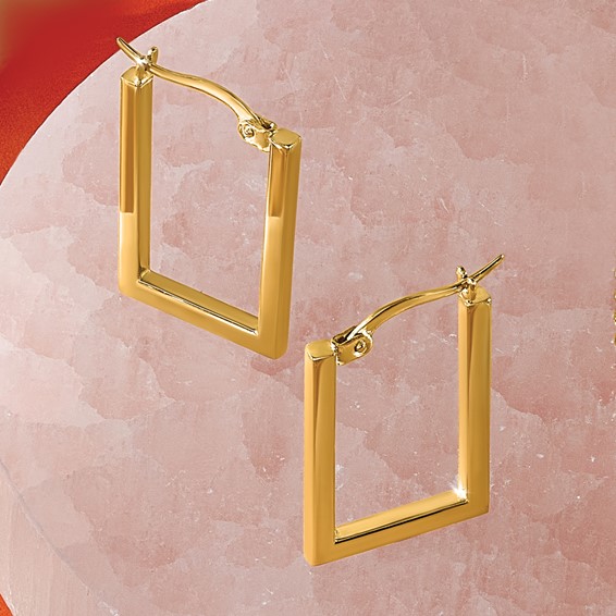 Leslie's Gold Polished Rectangle Hoop Earrings