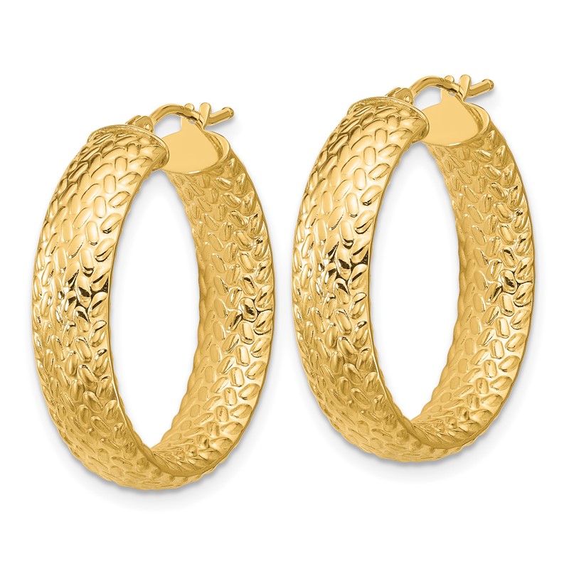 14K Polished Weave Design Round Hoop Earrings