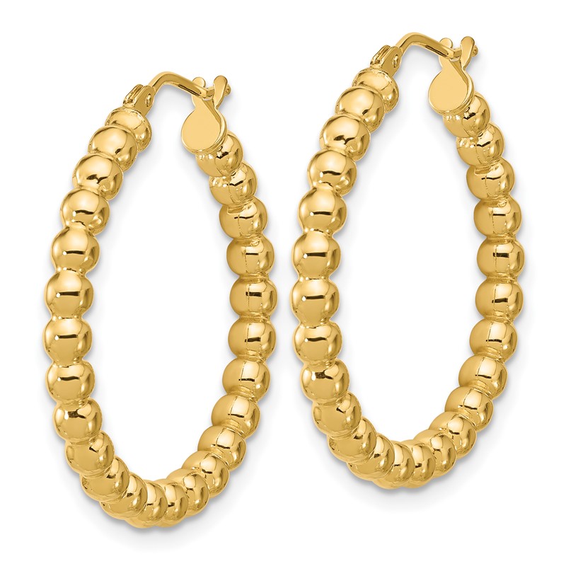 14K Polished Beaded Round Hoop Earrings
