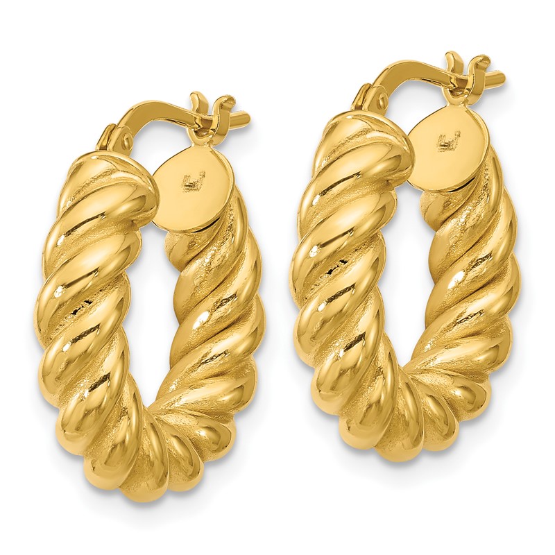 14K Polished and Twisted Round Hoop Earrings
