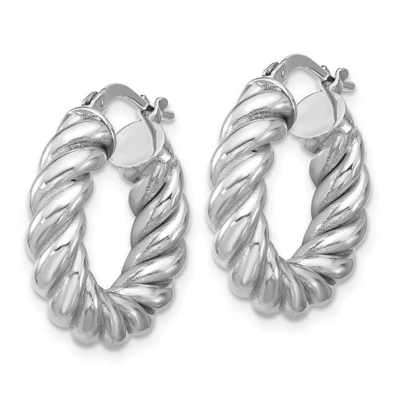 14K w/White RH-plat Polished/Twisted Round Hoop Earrings