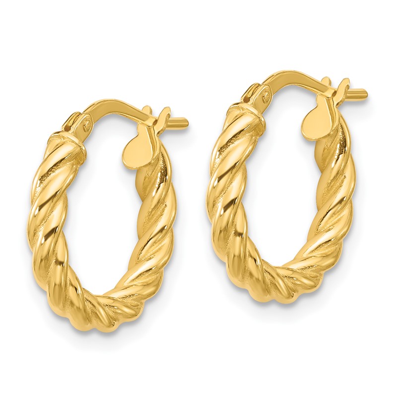 14K Polished and Twisted Round Hoop Earrings
