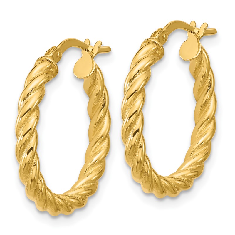 14K Polished and Twisted Round Hoop Earrings