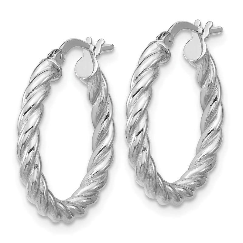 14K w/White RH-plat Polished/Twisted Round Hoop Earrings