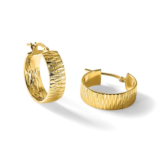 Leslie's 14K Polished and Diamond-cut Round Hoop Earrings