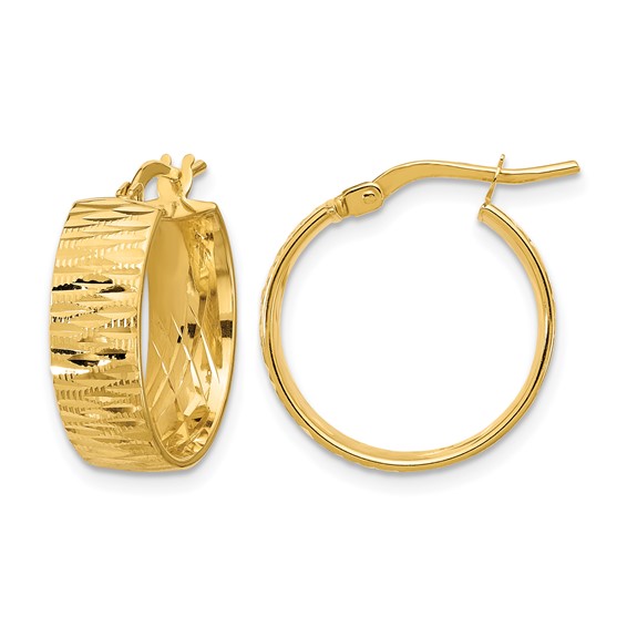 Leslie's 14K Polished and Diamond-cut Round Hoop Earrings