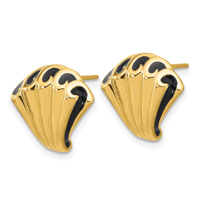 14K w/Black Enamel Polished Fancy Post Earrings