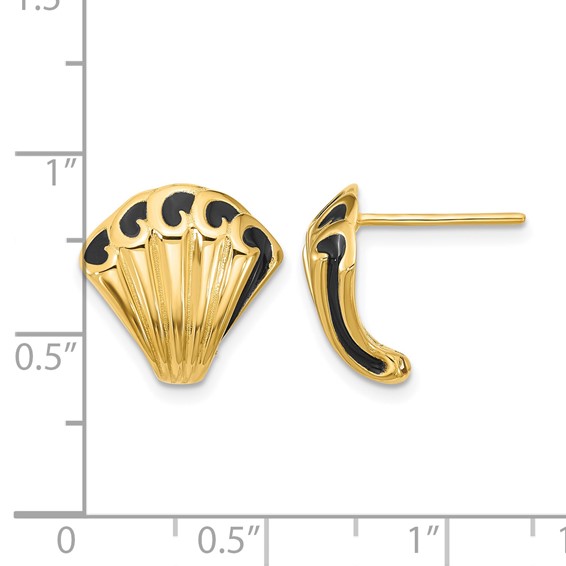 Leslie's 14K w/Black Enamel Polished Fancy Post Earrings