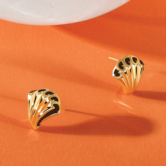 Leslie's 14K w/Black Enamel Polished Fancy Post Earrings