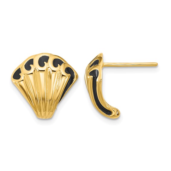 Leslie's 14K w/Black Enamel Polished Fancy Post Earrings