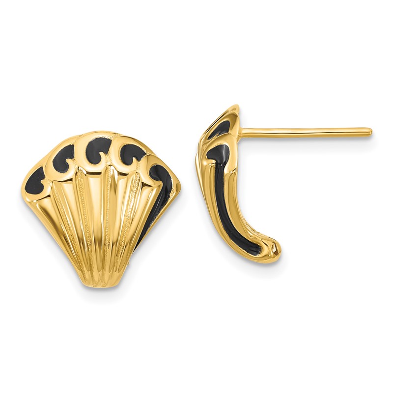 14K w/Black Enamel Polished Fancy Post Earrings
