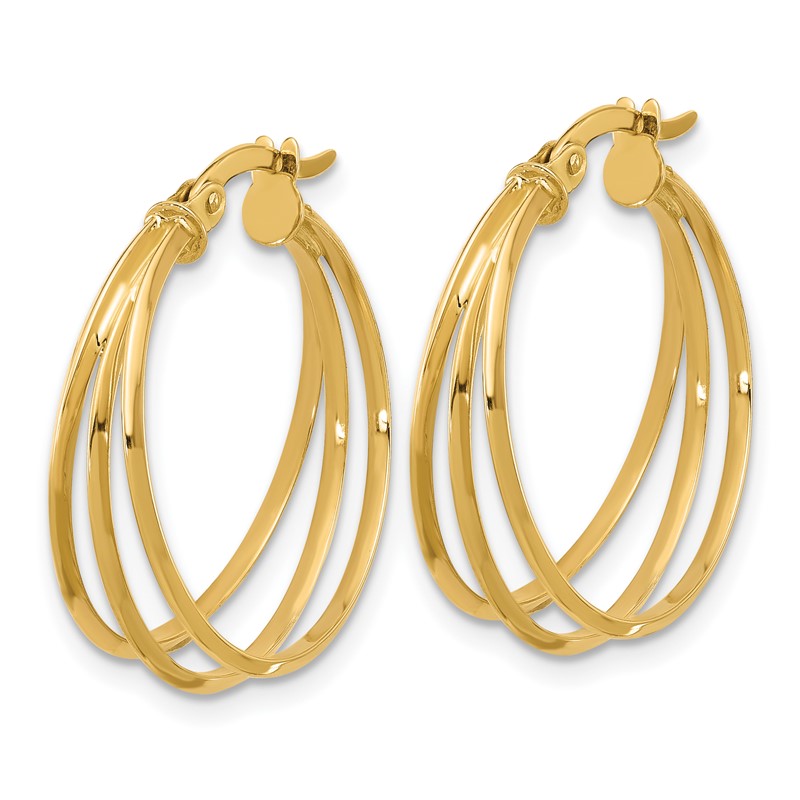 14K Polished 3-row Round Hoop Earrings