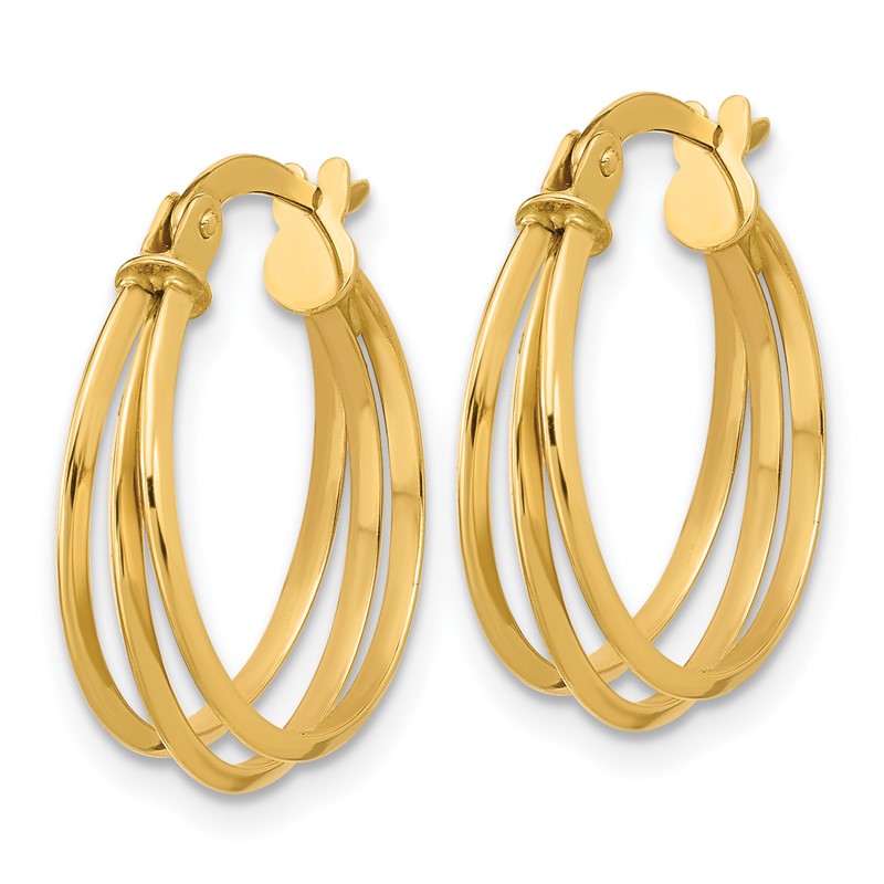 14K Polished 3-row Round Hoop Earrings