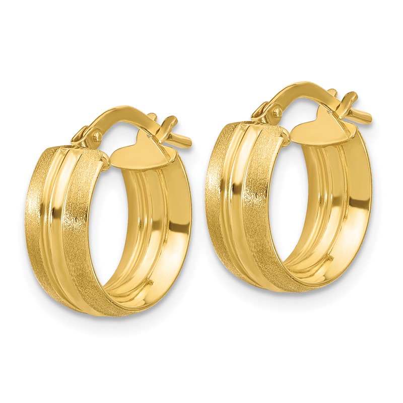 14K Polished and Satin Round Hoop Earrings