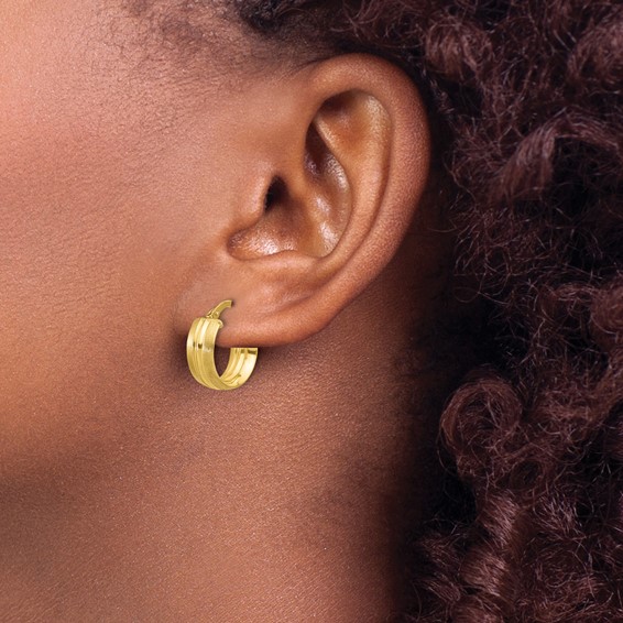Leslie's Gold Polished and Satin Grooved Hoop Earrings