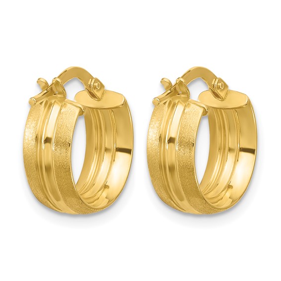 Leslie's Gold Polished and Satin Grooved Hoop Earrings